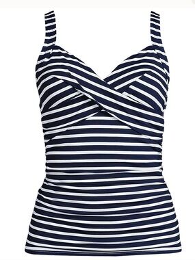 Lands' End Navy and White Striped Plus size Tankini Swim Top